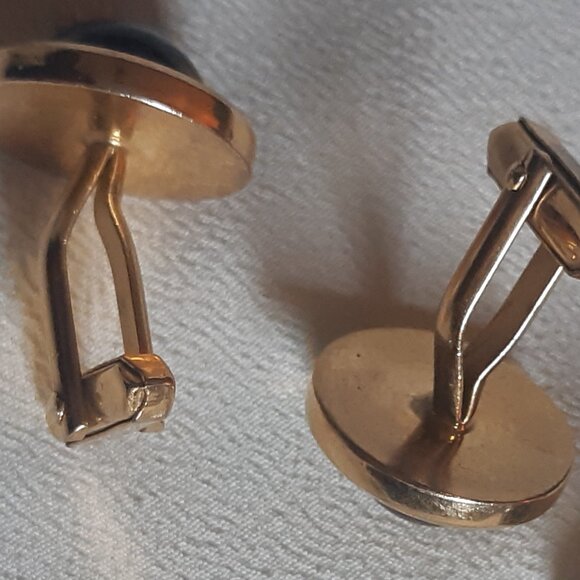 Vintage Tiger's Eye Cuff Link & Tie Tack Set Gold Tone - Picture 4 of 10